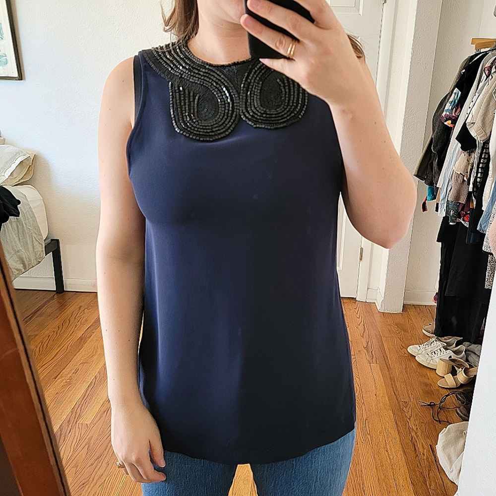 3.1 Phillip Lim Sleeveless Beaded Tunic Blue Medium - Picture 2 of 12